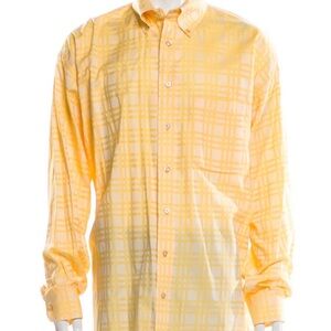 Vintage Burberry London Yellow Plaid Men's Dress Shirt